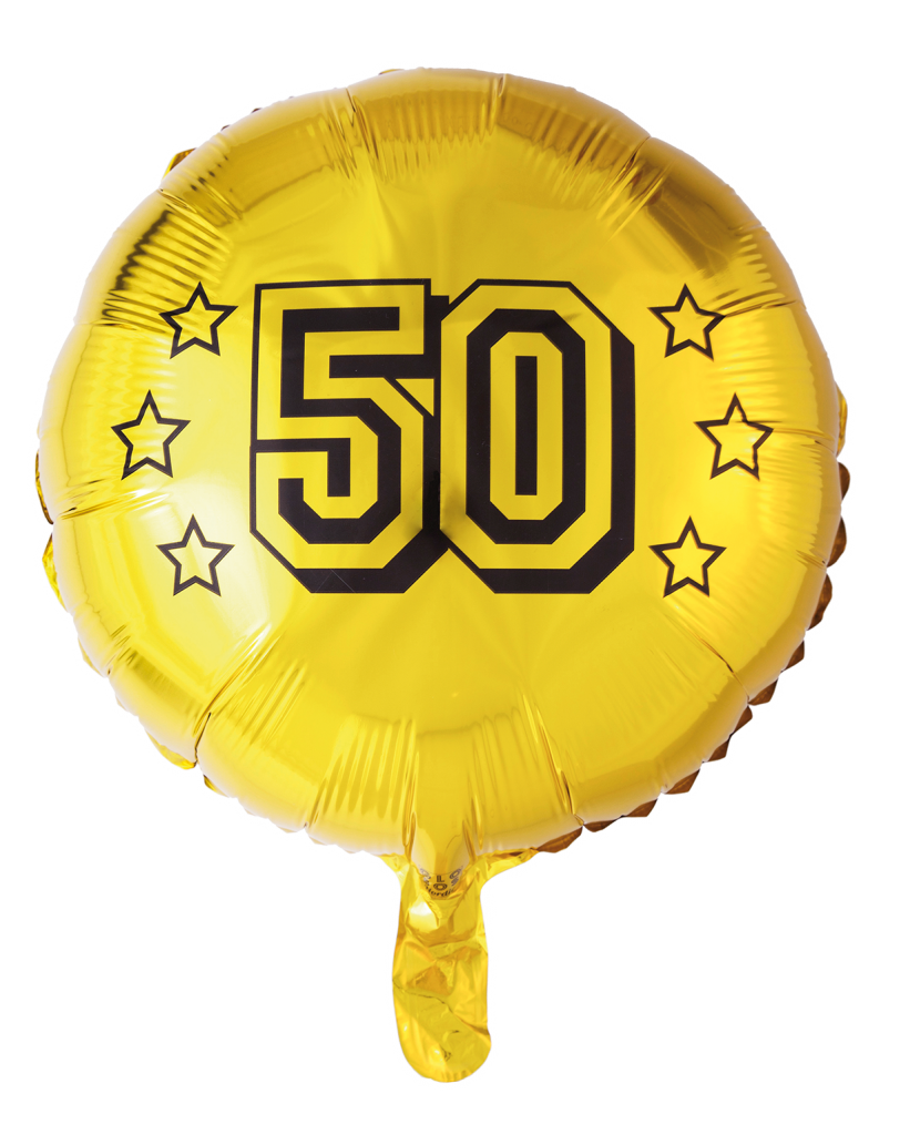 Folie ballon, 50, runde, guld 46 cm