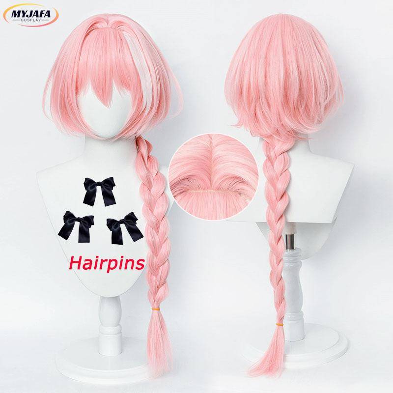 Anime Astolfo Cosplay Peruk Apocrypha Astolfo Lång Rosa Blandad Vit Flätad Peruk Värmetåligt Syntetiskt Hår Rollspelsperuker + Perukhuva white