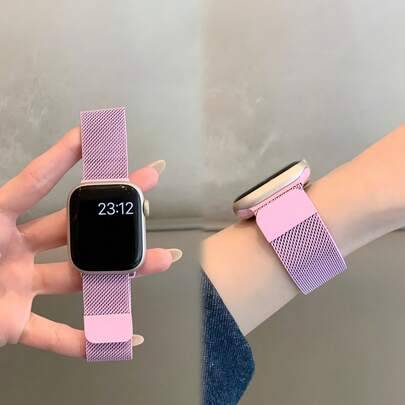 1 st. modernt milanesiskt magnetiskt klockarmband i rostfritt stål, kompatibel med Apple Watch 44 mm, 40 mm, 41 mm, 45 mm, 42 mm, 46 mm, 38 mm, Ultra - ljusrosa (38/40/41/S10-42mm,44/45/46/49/S3-42mm,S10/S11-46mm,S10/S11-42mm)