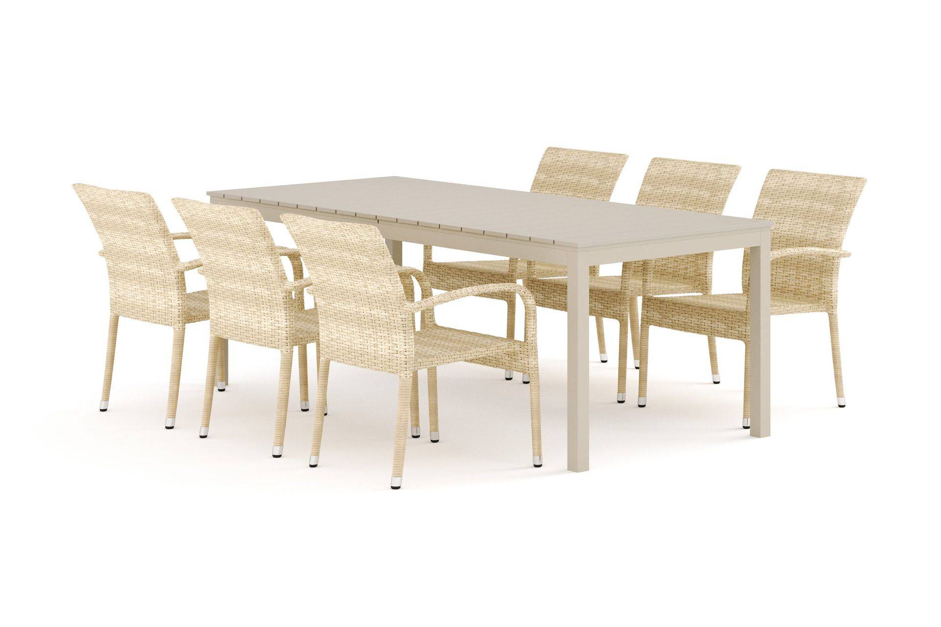 Comfort Garden Tunis utomhus matgrupp förlängningsbart 205/305x90 cm med 6 Thor Light utefåtöljer - Beige/Beige Matgrupper utomhus