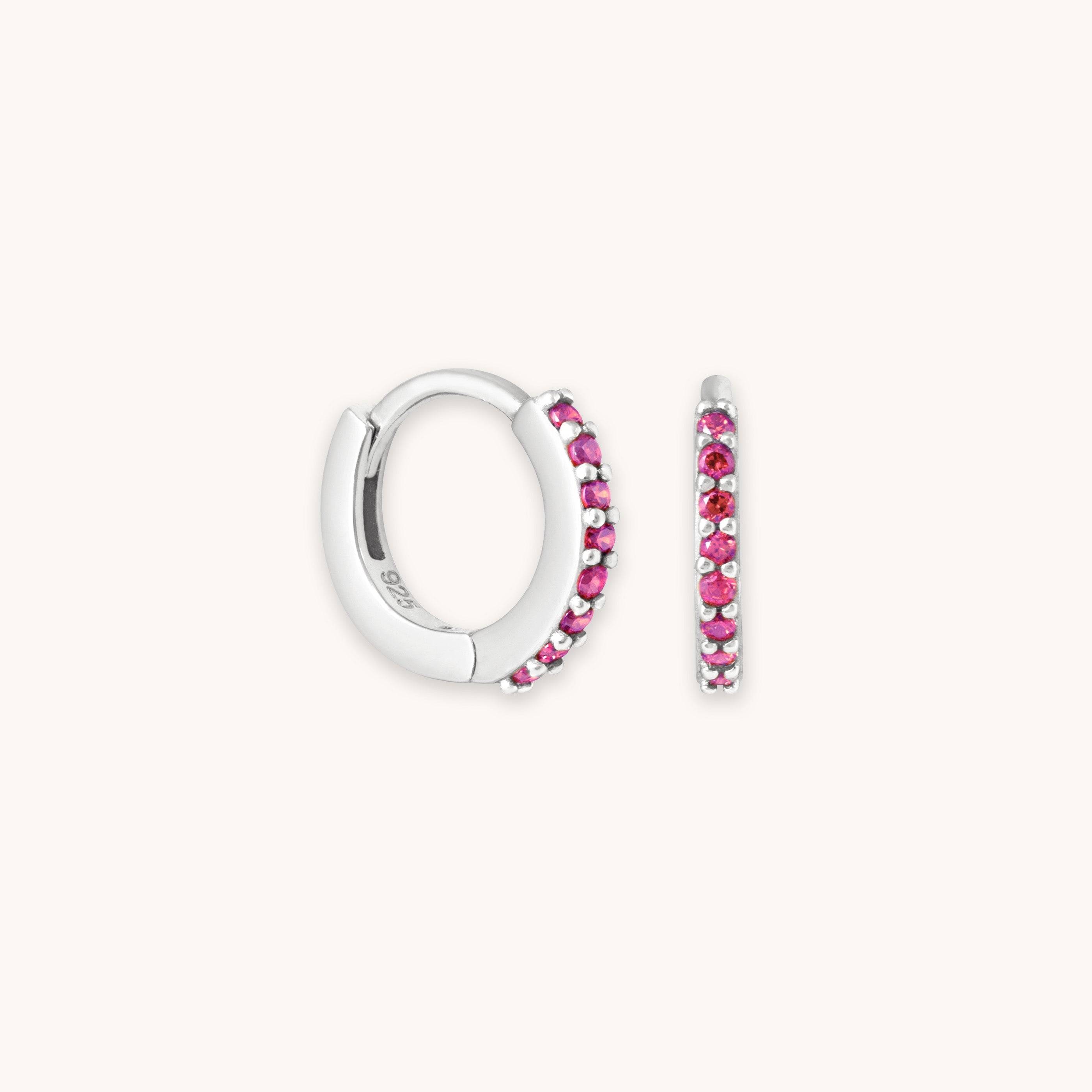July Birthstone Huggies in Silver with Ruby CZ | Jewellery by Astrid & Miyu
