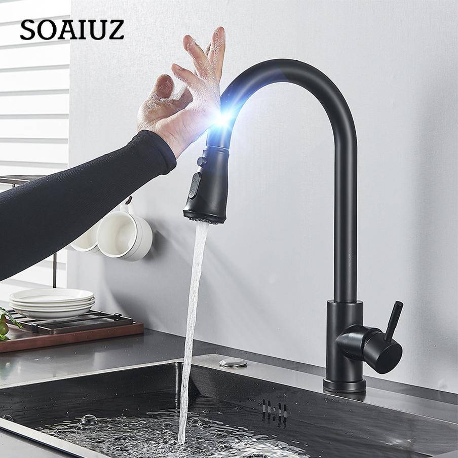 Pull Out Sensor Svart Köksblandare Sensitive Touch Control Blandare för kök Touch Sensor Köksblandare