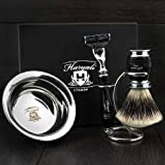 Haryali London Luxury Black Rakset för män 3 Edge rakhyvel, rakborste, rakställ och rakskål