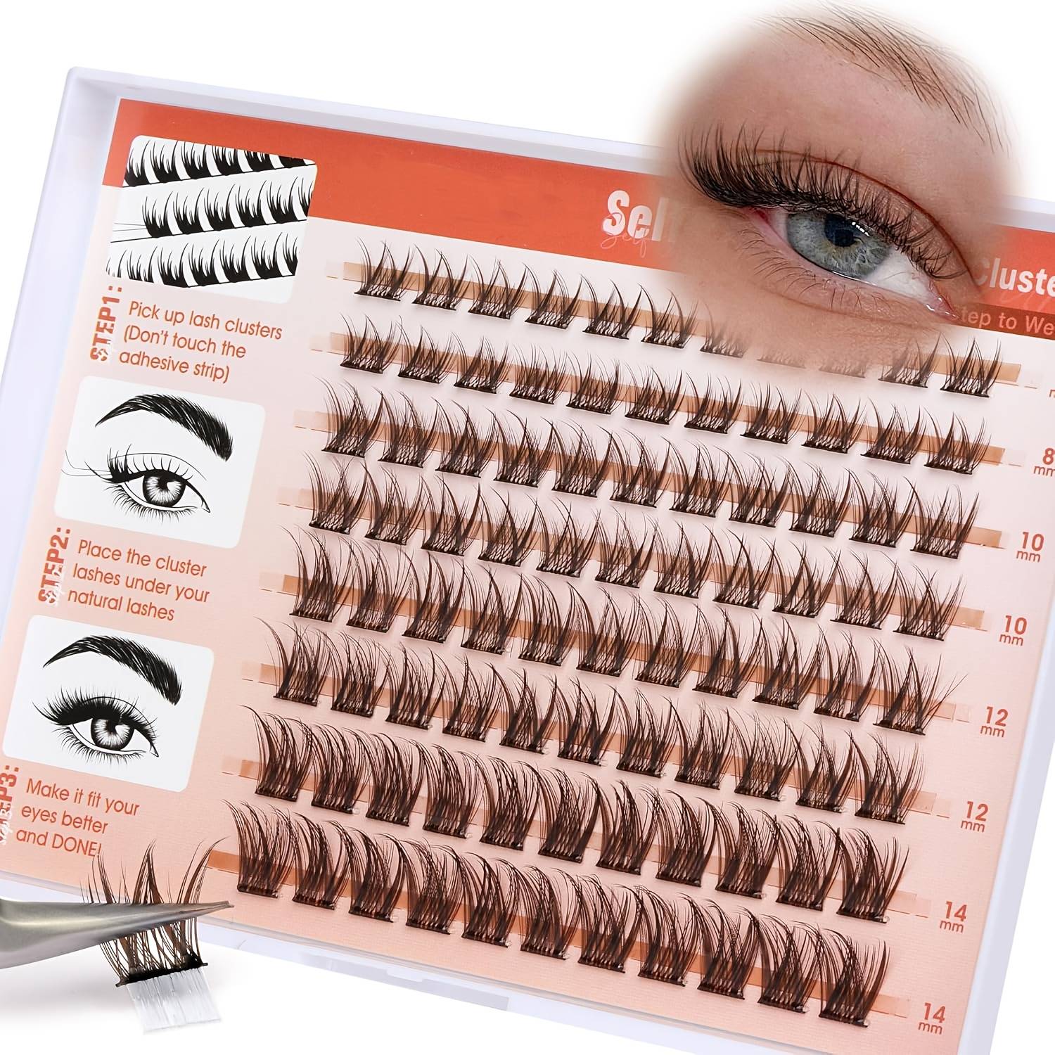 Brown Self-adhesive False Eyelashes, Fluffy Eyelash Clusters, Lightweight, No Glue Needed, Self-adhesive Eyelash Clusters, Pre- Eyelashes, 8-14mm Pre- Clusters, Easy To Apply, 88pcs