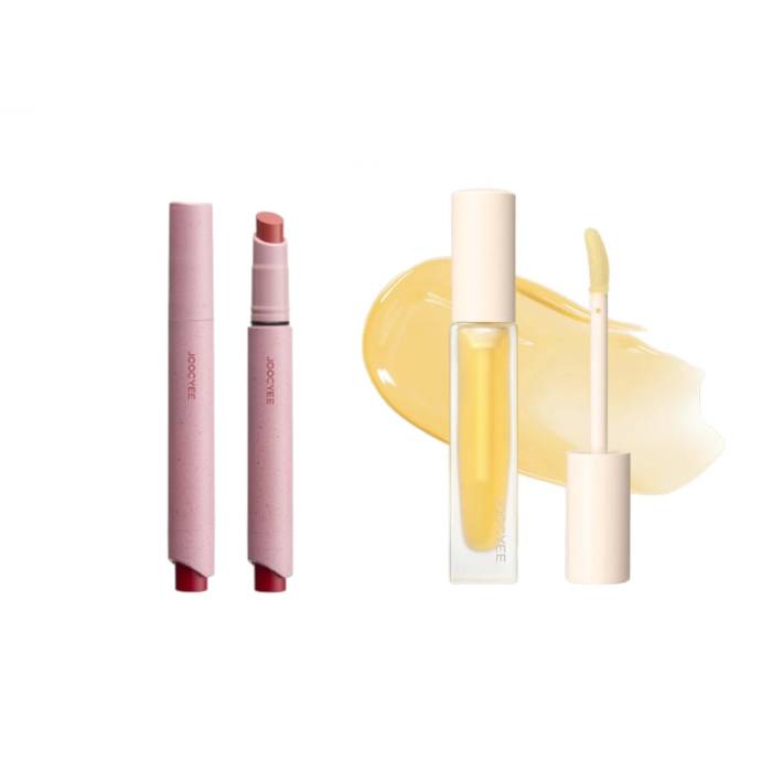 Joocyee - Lightweight Non-Smudging Velvet Rouge - 3g - 111 Leather Pink (1ea) & Summer Fizz Watery Lip Oil - 5g - 01 Soda... - black