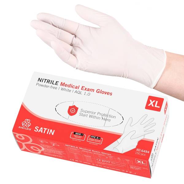 Engångshandskar Nitril Evercare Satin Puderfri AQL 1,0 Vit XL 150st