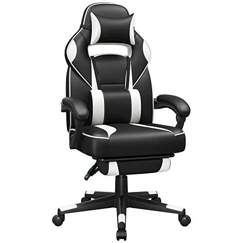 Songmics Racing Gaming Stol, Justerbar kontorstol med fodstøtte, ergonomisk design, vippemekanisme, nakkestøtte, lumbale support, 150 kg vægtkapacitet.