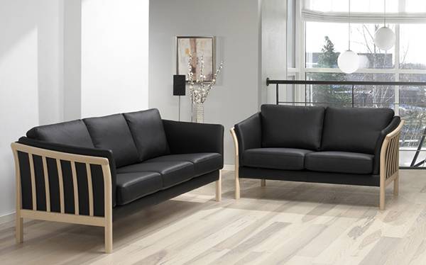 Skalma Congo sofasæt - 2+3 pers. - Sæbebehandlet bøg/Sort læder