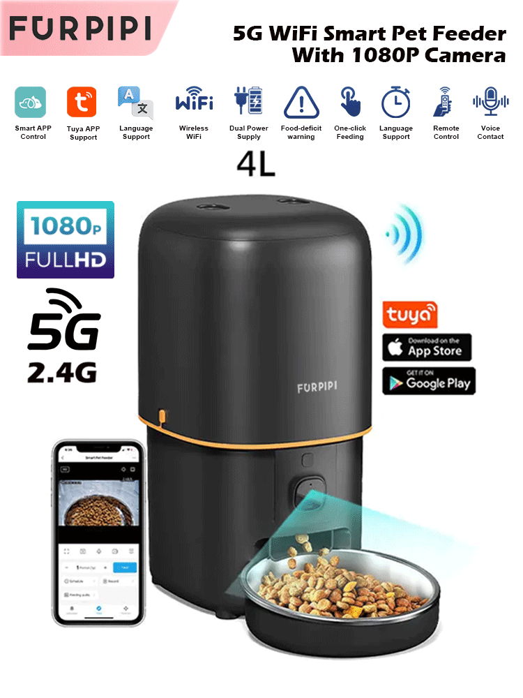 Automatic Cat Feeder Camera Pet Smart Cat Food Kibble Dispenser 2.4G/5GWiFi Tuya APP Control Auto Feeder For Cat Dog Accessories