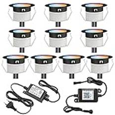 Set om 10 Bluetooth RGBW LED infälld spotlight LED infälld golvlampa utomhus 0,6 W Ø 31 mm IP67 vattentät terrass trädgård LED lampa full kit, svart