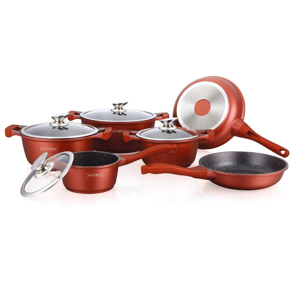 Cookware Gold Collection - Die Cast Alu - 10Pcs - BURGUNDY- Royalty Line