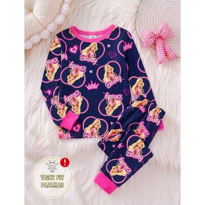 2-delat loungewear-set för små flickor, höst/vinter, söt prinsesskrona och hjärtprint, hög elasticitet, figursytt, långärmad tröja och långbyxor - Multifärgad (6Y,7Y,4Y,5Y)