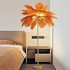 MiaJJooLi Fjädergolvlampa, strutsfjädrar, stående lampa i guld för vardagsrum, 1,6 m hög, 3 färger, dimbar, för tonårstjejer, sovrum, med G4-glödlampa
