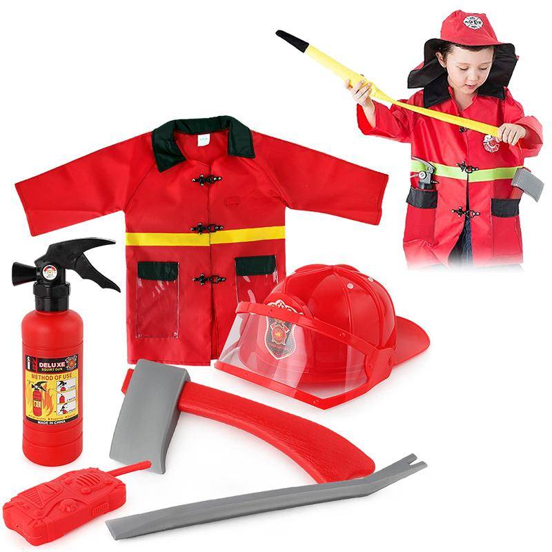 Barn Brandmanskostym Verktygskostym Rollspelsdräkt Brandman Utklädningsdräkt Hatt Brandsläckare Fest Födelsedagspresent Leksak cm black