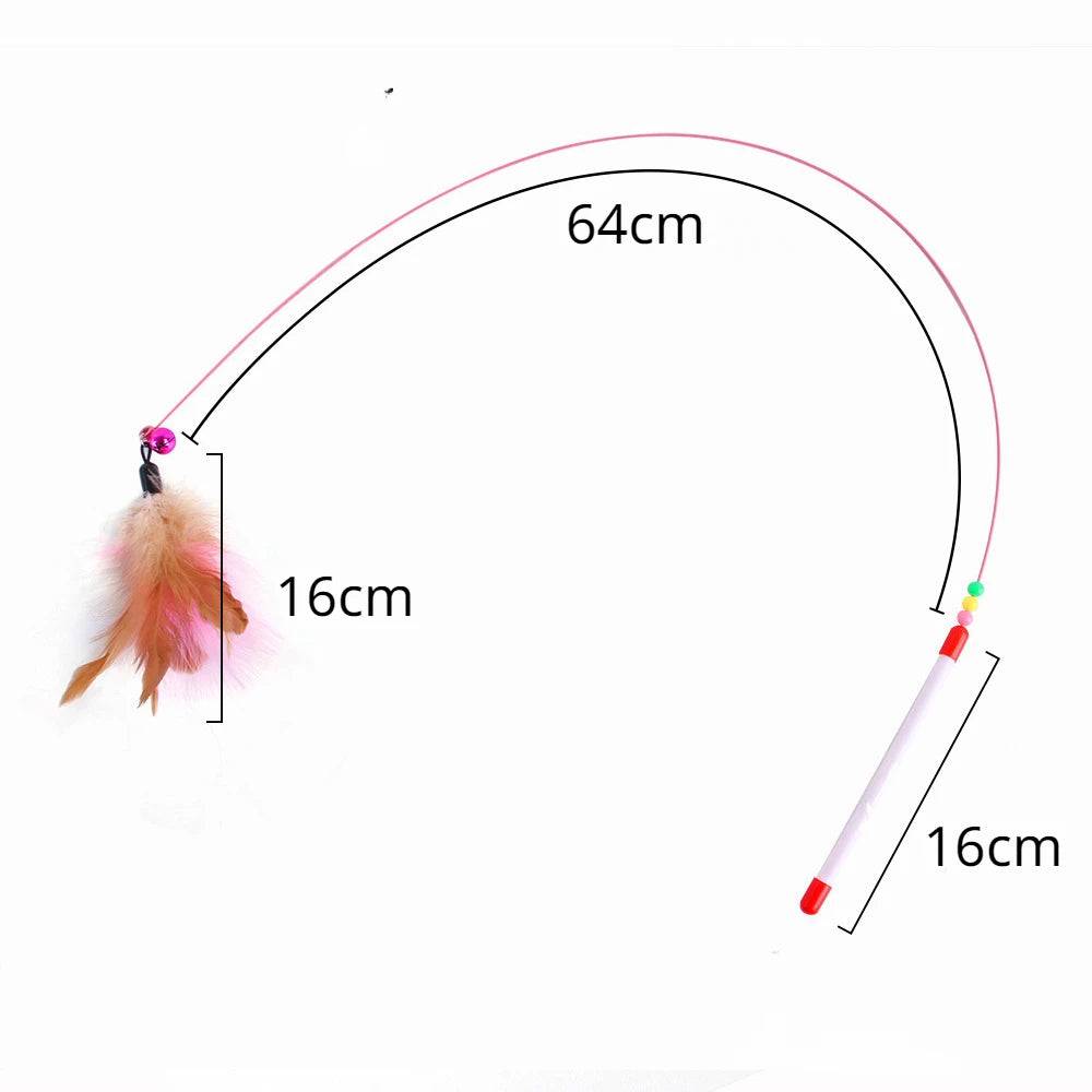Interactive Feather Wand Cat Toy - Wire Teaser Stick for Kittens - Pink