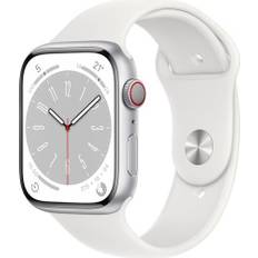 Apple Watch Series 8 Aluminium 45 mm (2022) | GPS + Cellular | sølv | Sportsrem hvid M/L