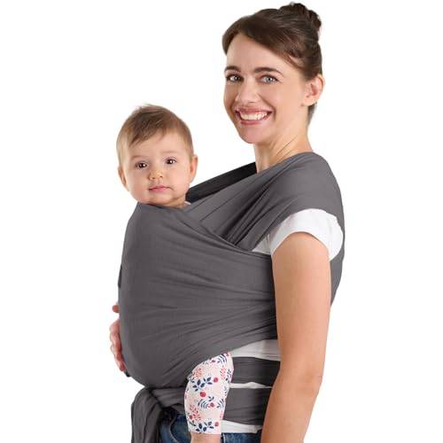 Laleni Baby Pannband för Bebis och Nyfödd, 100% Ekologisk Bomull, Mjuk och Stretchig Passform, Grå