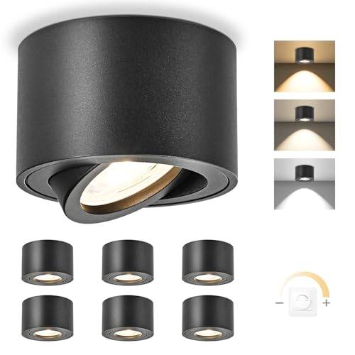 YindaLux 6x 3CCT LED Aufbauspot Schwarz, Ø80x50mm & 30° Drehbar Deckenspots