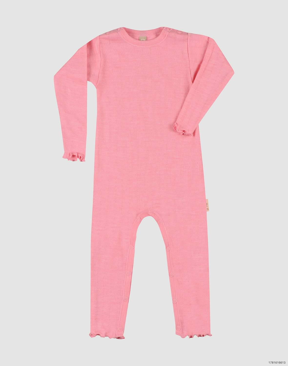 Heldragt med hulmønster i merinould/silke til baby