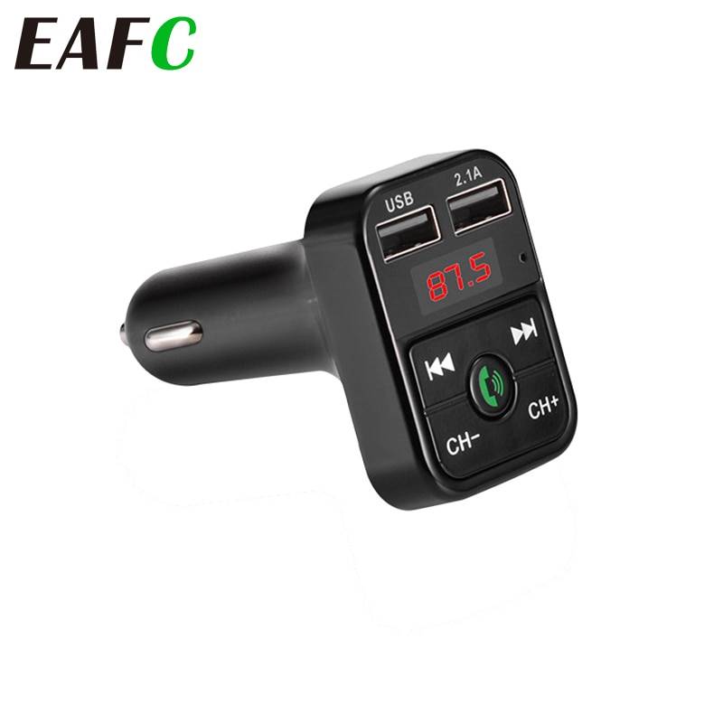 Bilsats handsfree trådlös bluetooth fm-sändare lcd mp3 spelare usb-laddare 2.1a biltillbehör handsfree auto fm modulator - Svart