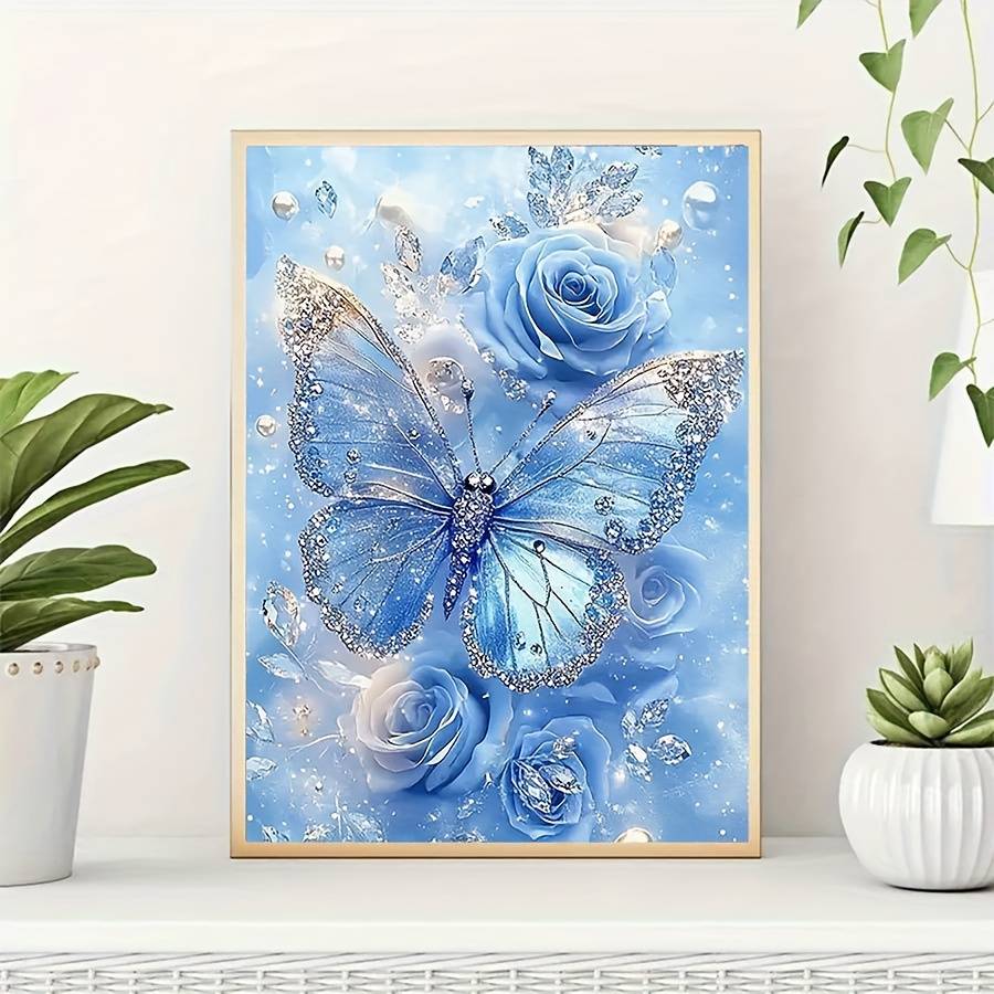 TEMU Diy 5d Diamond Painting Kit - Blue Rose And , Drill Frameless Mosaic Artwork For Creative Handmade Wall Decorations, Ideal Birthday Gift Or Christmas Present For Adults And Beginners