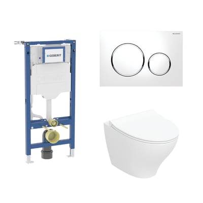 Geberit Duofix 112 cm toiletpakke inkl. Ifö Spira Modern væghængt toilet inkl. toiletsæde, Geberit Sigma20 round, hvid/krom