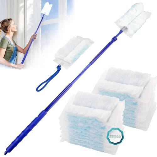 20 Stück Staubmagnet Duster Nachfüllpack für Swiffer Staubwedel Teleskop Starterset Staubwischer Stab Staubtücher mit Teleskopstange Langer Stiel Teleskopgriff für Tierhaare Gegen Staub Schmutz
