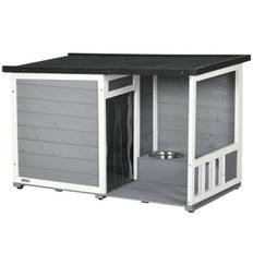Hundkennel med 2 matskålar 103x62x66cm