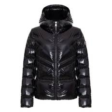 Down Jacket With Fixed Hood In Shiny Fabric Dam, Black, 36