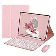 YEEHi iPad mini 5 tangentbordsfodral med mus – söt färg retro rund nyckel godisfärger bluetooth avtagbart skydd (mini4/mini5, rosa)