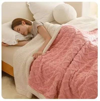Warm Wool Coral Fleece Throw Blanket - 6. 180x200cm(71x79inch)