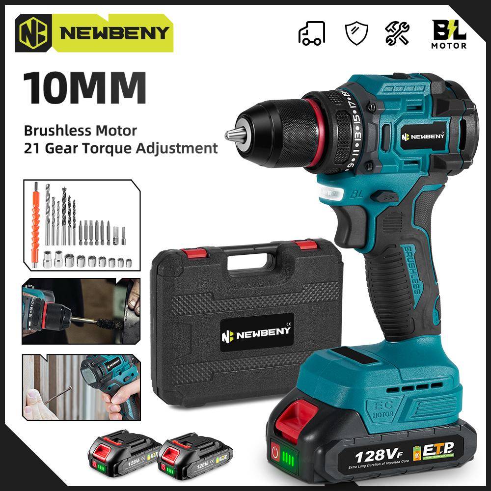 NEWBENY 10 mm borstlös elektrisk slagborr 21+2 vridmoment multifunktionell sladdlös elektrisk skruvmejsel för Makita 18V batteri 1x Battery-EU Plug