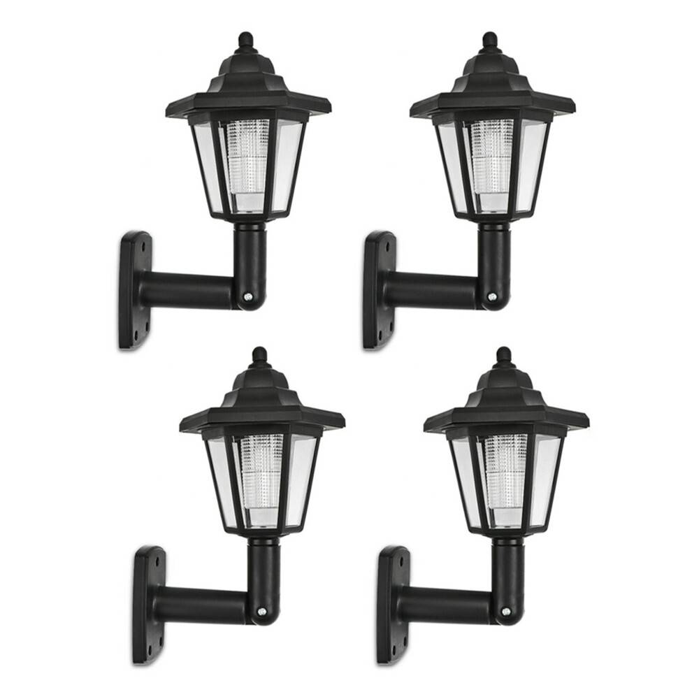 4 x Solar Powered LED Outdoor Garden Fence Wall Lantern Light Lamp Light Sensor