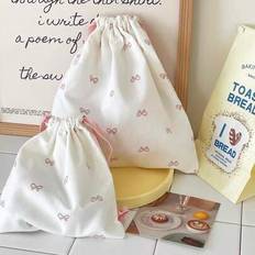 Söt Bowknot Canvas Dragsko-påse, Enkel Cord Knot-förvaringsväska, Multipurpose Gather-påse för hem och resor, Unisex Organizer Organization - Rosa (stor,små)