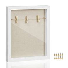 Songmics Shadow Box Frame, billedramme med garn, glasfront og MDF -grænse, hvid