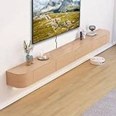 Flytande TV-bänk, 200 cm TV-bänk med dörrar i multimedia väggskåp, modern underhållning TV-konsol, dekorativ förvaringslåda för vardagsrum och kontor (ljusbrun, 240