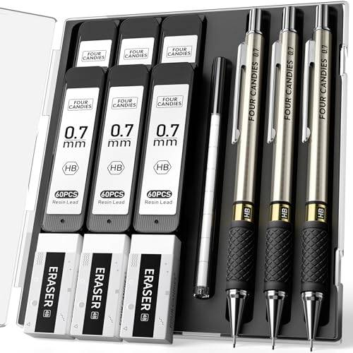 Four Candies set med tryckblyertspennor, 0,7 mm, 3 stycken, metall, med fodral