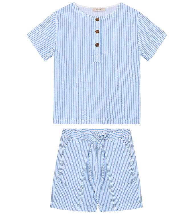 Fliink Shortssæt - Musselin - Cha Cha - Marina Stribed - Fliink - 92 - Shorts