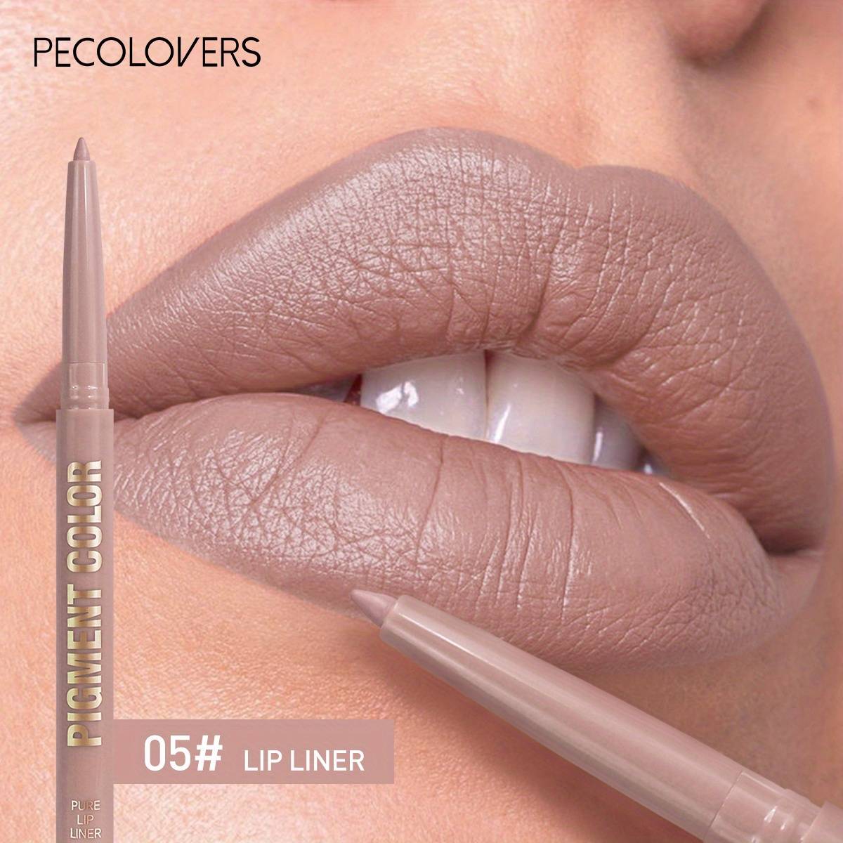 TEMU 1pc Pecolovers Velvet Matte Lip Pencil - , Long- Lip Liner & Lipstick In Light Beige Types, For Precise Application, Versatile Shades