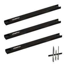 Relaxdays Magnetlist set om 3, 30 cm lång, stål, knivhållare för verktyg och knivar, på väggskruvar, svart