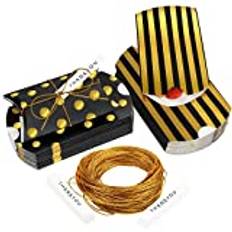 Belle Vous 50 Pack Guld & Svart Kartong Presentlåda med Presentetikett & Tråd - Gammeldags Kraft Stil Polka Prickar & Ränder Godis Bjudningslåda för Bröllop, Födelsedag, Jul, Bebishippa
