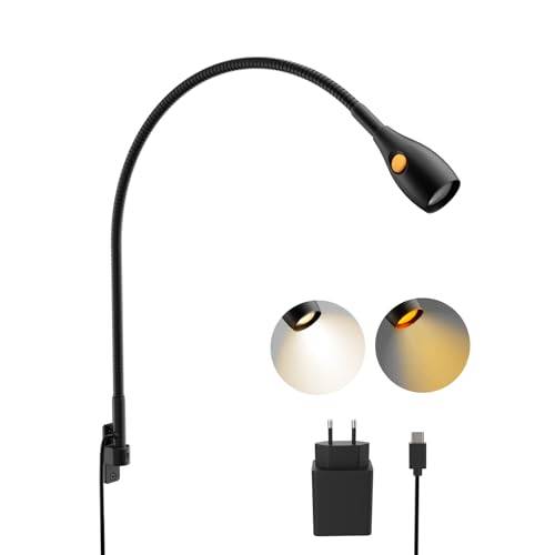 acegoo LED-läslampa vid sängen metall, dimbara 3000K/bärnsten flexibel svanhals vägglampa armsänglampa, boklampa roterbart lamphuvud svart (1 pack)