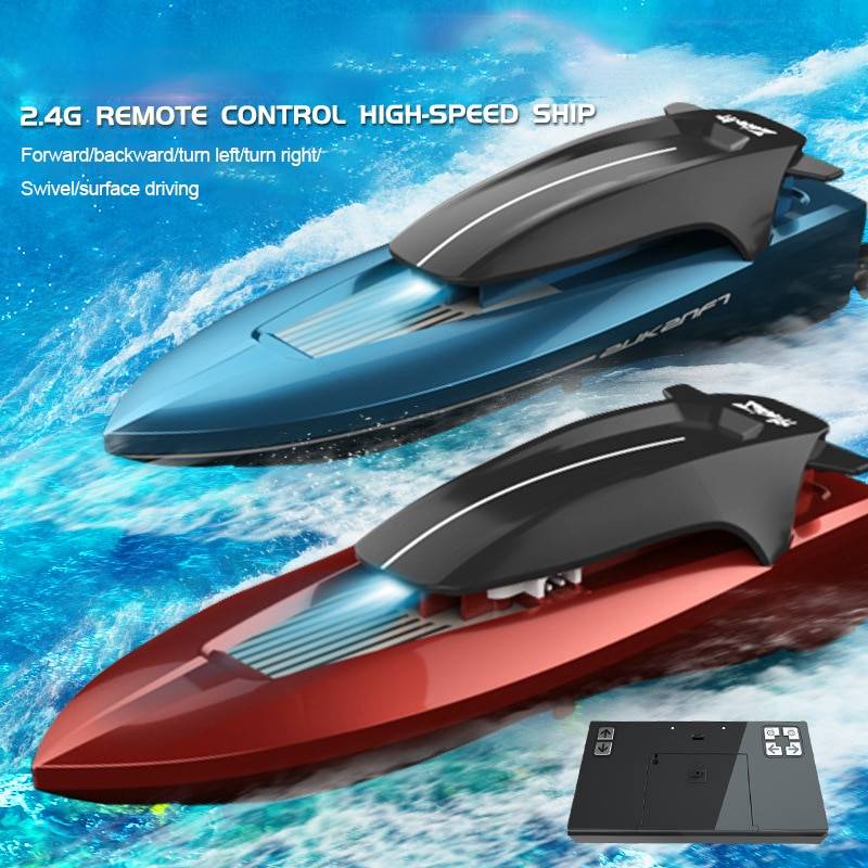 2.4g rc båtar speed racing båt 2 kanaler dubbelmotor fjärrkontroll båtar för barn vuxen racing båt fartyg med lätt vatten - Blå