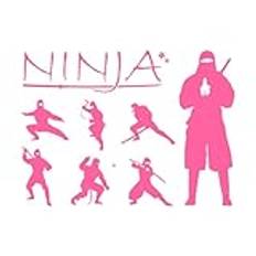 Vinylväggtatuering med en silhuett av ninja, vapen, japansk krigare, 54 x 74,4 cm. Skadar inte väggytan. L rosa