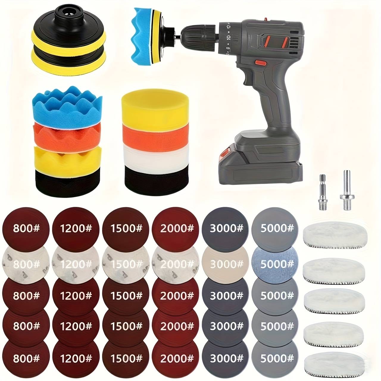 41/47/53/68pcs Headlight Restoration Refurbishment Kit Car Polishing Disc 3 Inch 75mm Car Wax Sponge Grinding Pad With Sandpaper For Car Detailing