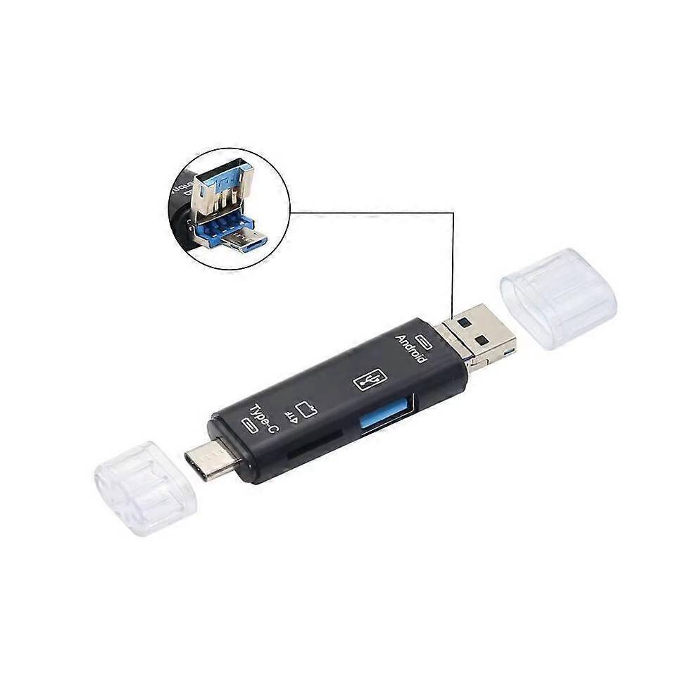 (2pcs Black) New 5 in 1 Multifunction USB 2.0 Type C USB Micro USB SD TF Memory Card Reader for Android Computer Dock OTG Type C Adapter