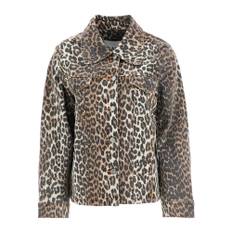 Ganni, Jakke, Dame, Brun, XS, Denim, Leopard Print Denim Jacket