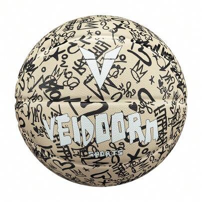 Storlek 7 Graffitibokstavsmönster Gummibasketboll, Träningsboll för inomhus och utomhus, Halkfri, slitstark basketboll, Perfekt present till pojkvän e - Vitt (Size 7)