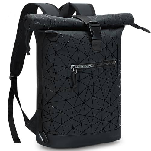 Lekeinchi Rolltop Rucksack Wasserdicht für Damen & Herren, Großer Laptop Rucksack mit Computerfach für 17 Zoll Laptop, Elegant Reiserucksack Daypack für Reisen, Radfahren, Uni Schule-Rautenmuster