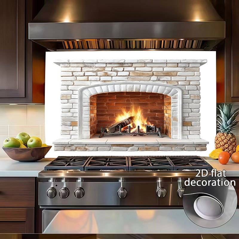 Fireplace Self-adhesive Wall Sticker, Special Decorative Sticker For Kitchen Range Hood Walls, High Temperature Resistant Oil-proof Waterproof Sticker, Removable Glue-free Desktop Renovation